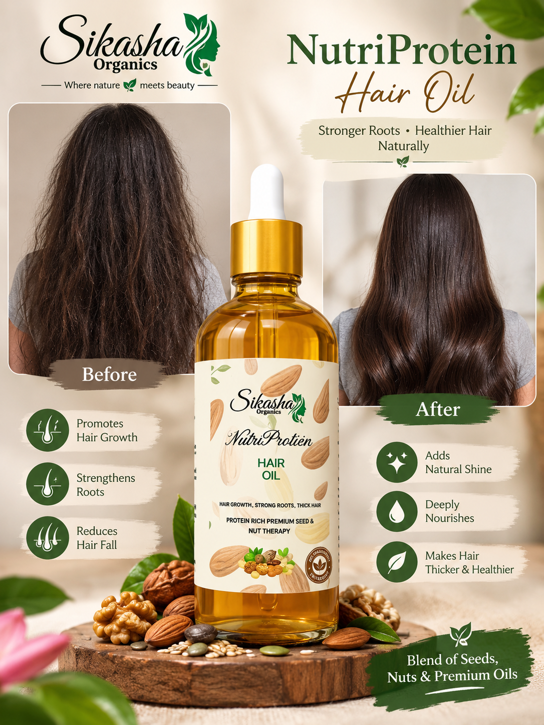 Sikasha NutriProtien Hair Oil ☀️ — Sun Infused Premium Seeds ; Nut Therapy | Hair Growth • Strong Roots • Thick Hair | 30% OFF