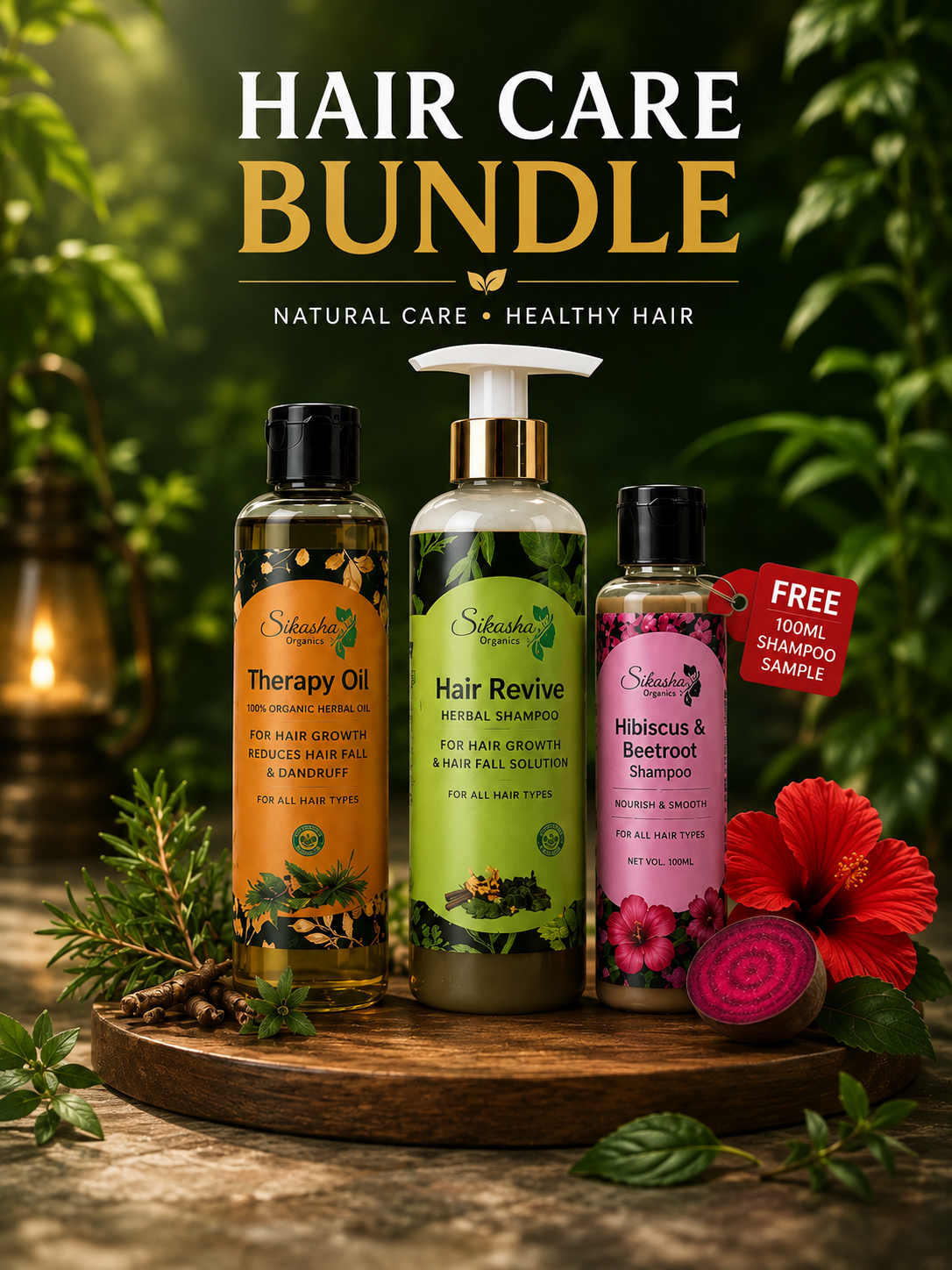Summer Bundle Offer | 1 Herbal Shampoo 300ml & 1 Hair Oil 150ml + FREE Hibiscus Beetroot Shampoo 100ml