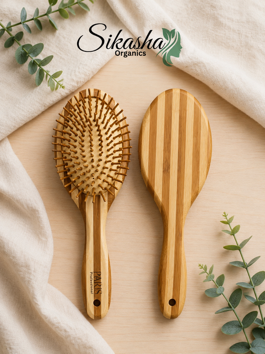 Sikasha Bamboo Oval Hair Brush — 100% Natural Bamboo | Ultra Gentle | Eco-Friendly | Sensitive Scalp | 40% OFF