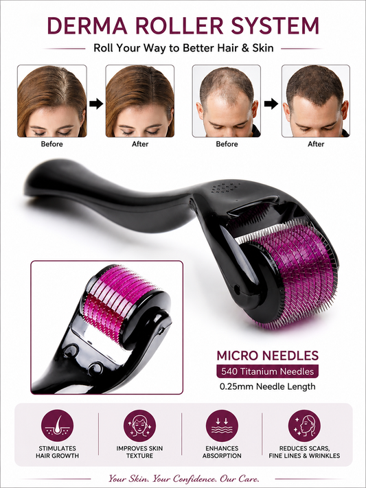 Sikasha Derma Roller — 540 Needles 0.5mm | Hair Regrowth, Scalp Massage & Blood Circulation