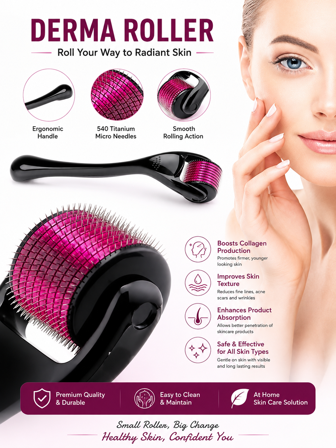 Sikasha Derma Roller — 540 Needles 0.5mm | Hair Regrowth, Scalp Massage & Blood Circulation
