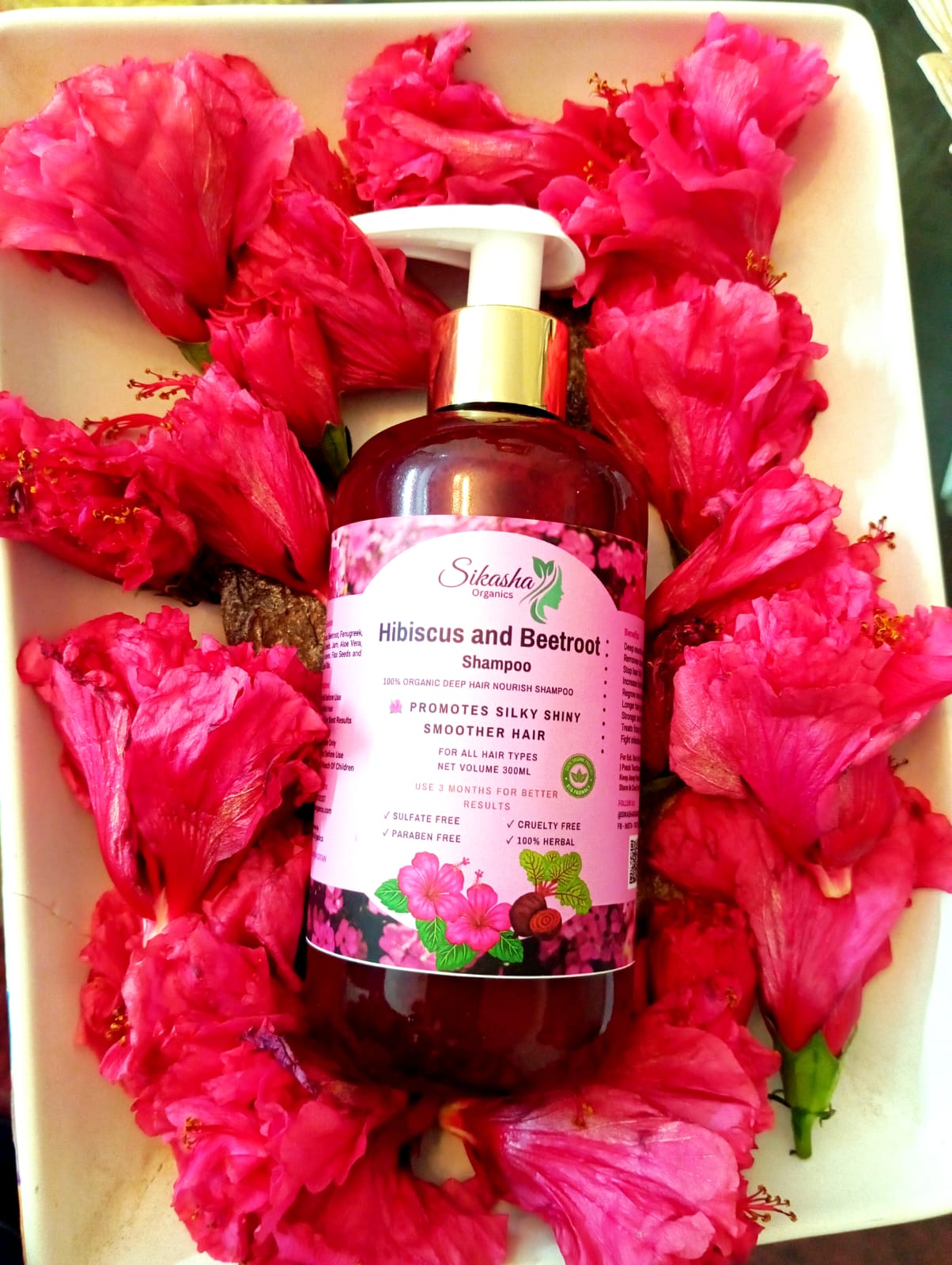 Sikasha Hibiscus & Beetroot Shampoo — Deep Nourishing Herbal Shampoo for Hair Growth & Shine | 300ml