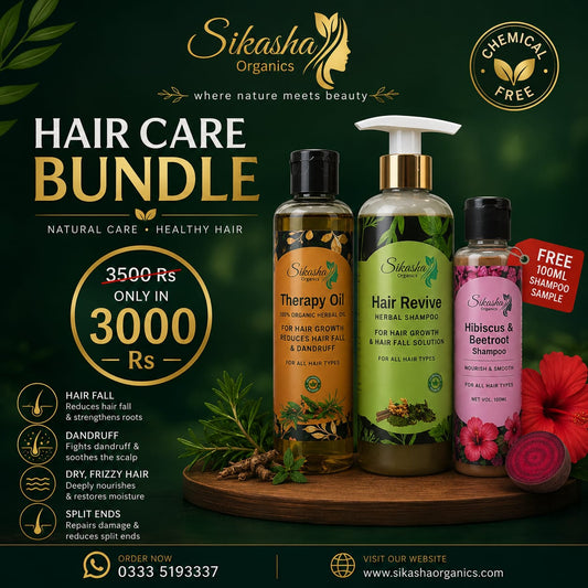 Sikasha Hair Care Bundle 1 — Herbal Shampoo 300ml + Hair Oil 150ml + FREE Hibiscus Beetroot Shampoo 100ml