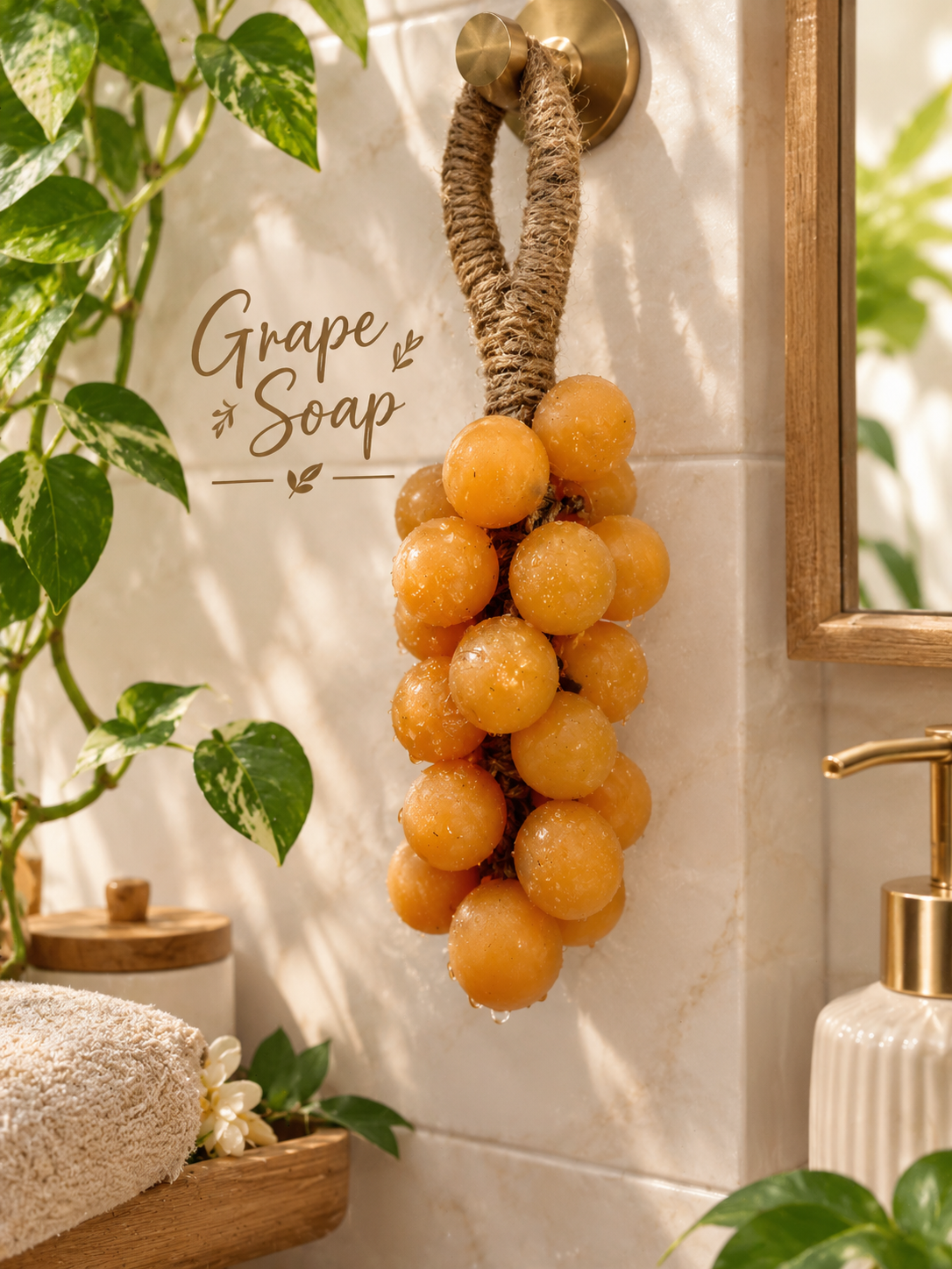 Sikasha Grape Shaped Hanging Soap — Decorative Jute Rope | 6 Colours | Bathroom Aesthetic