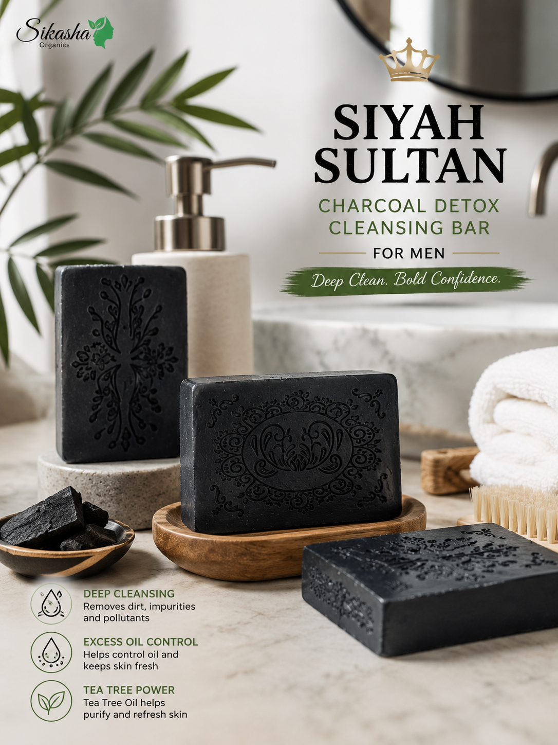 🖤 SIYAH SULTAN — Charcoal Detox Cleansing Bar for Men | Deep Clean • Oil Control • Fresh Feel | 100g