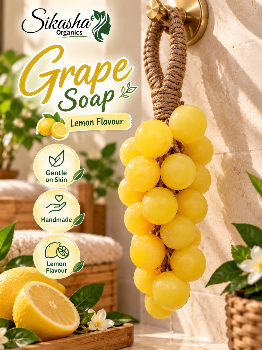 Sikasha Grape Shaped Hanging Soap — Decorative Jute Rope | 6 Colours | Bathroom Aesthetic