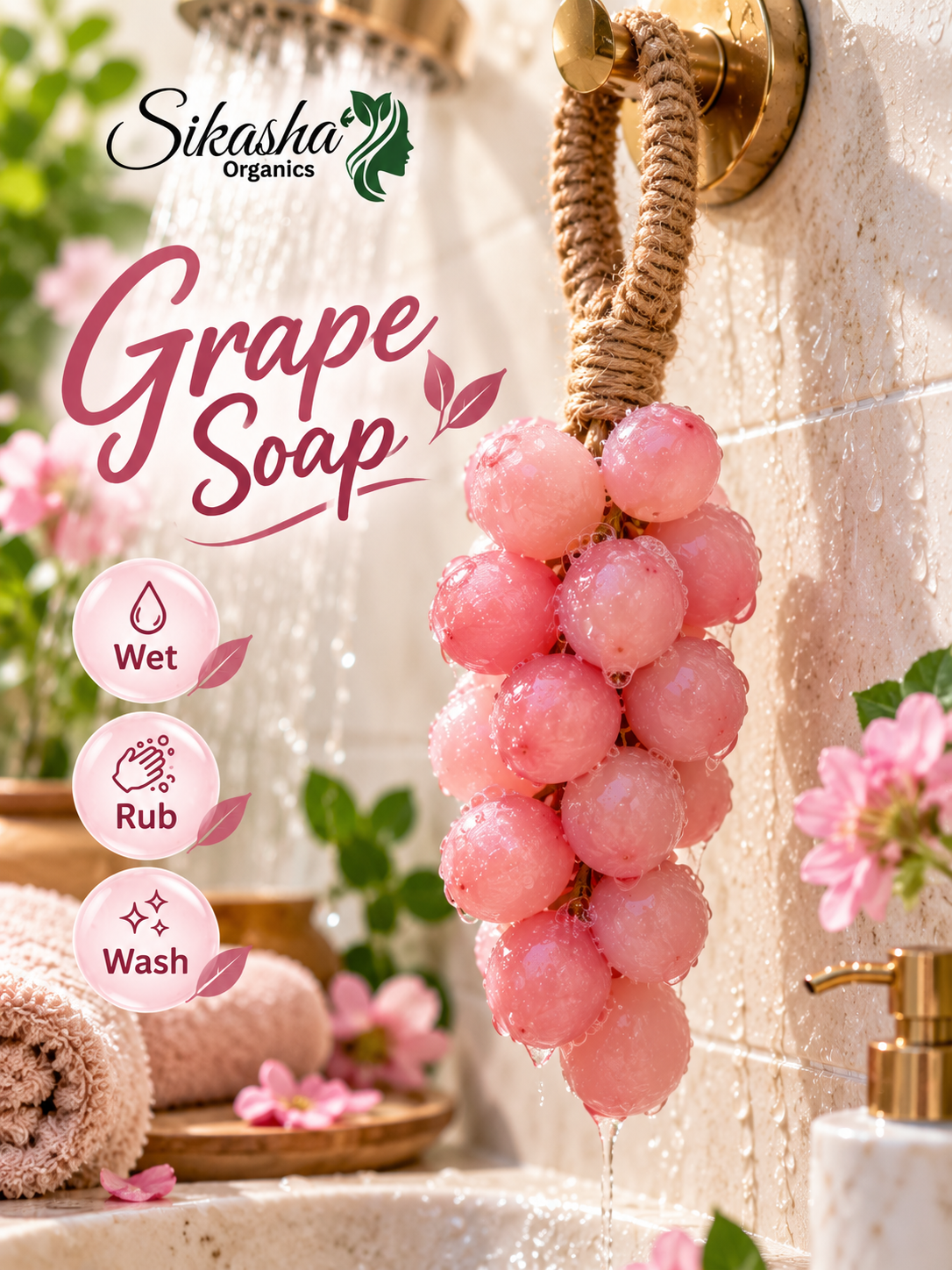 Sikasha Grape Shaped Hanging Soap — Decorative Jute Rope | 6 Colours | Bathroom Aesthetic