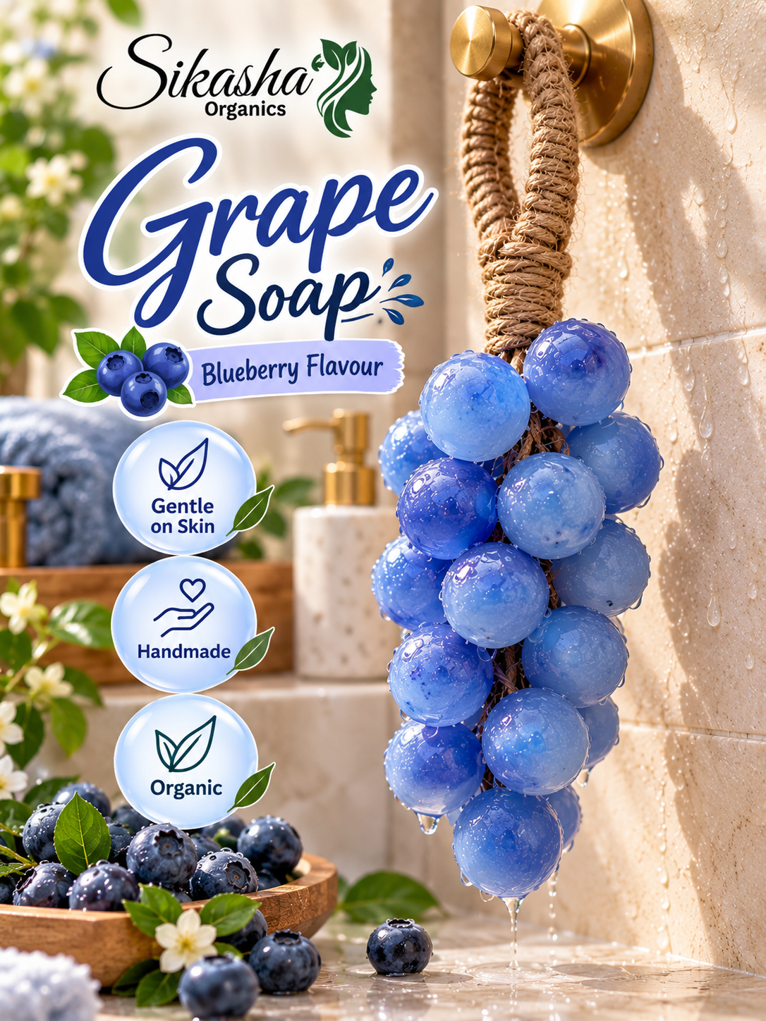Sikasha Grape Shaped Hanging Soap — Decorative Jute Rope | 6 Colours | Bathroom Aesthetic