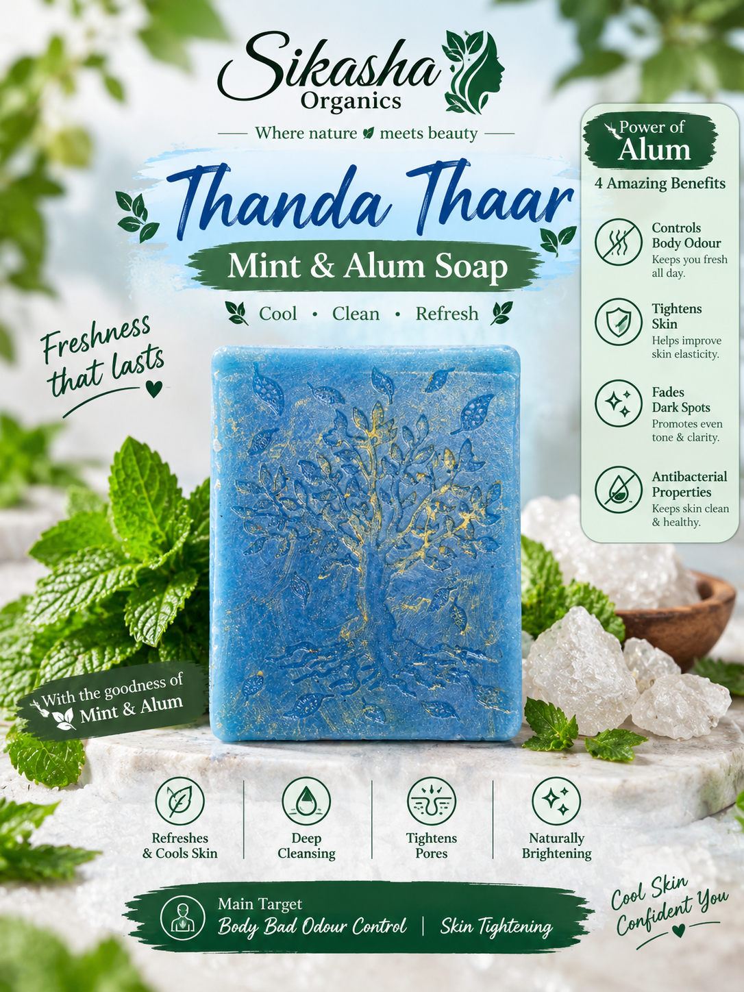 Sikasha Thanda Tharr — Mint & Alum Soap | Odor Control | Body Tightening | Summer Fresh