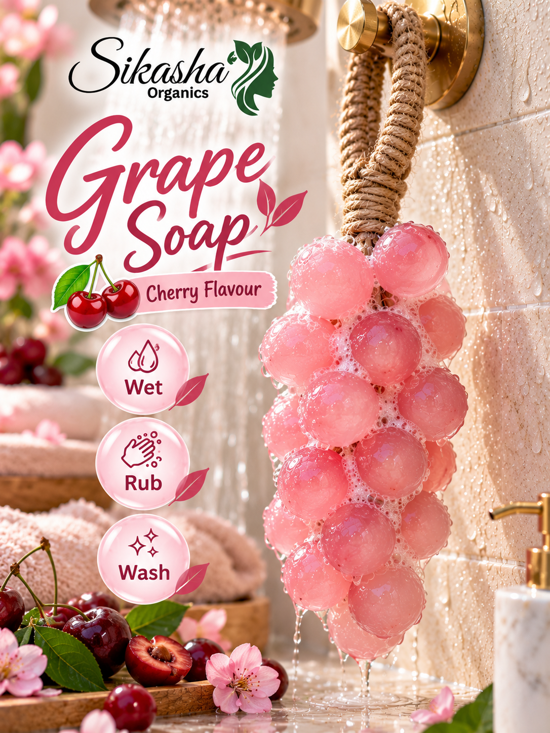 Sikasha Grape Shaped Hanging Soap — Decorative Jute Rope | 6 Colours | Bathroom Aesthetic