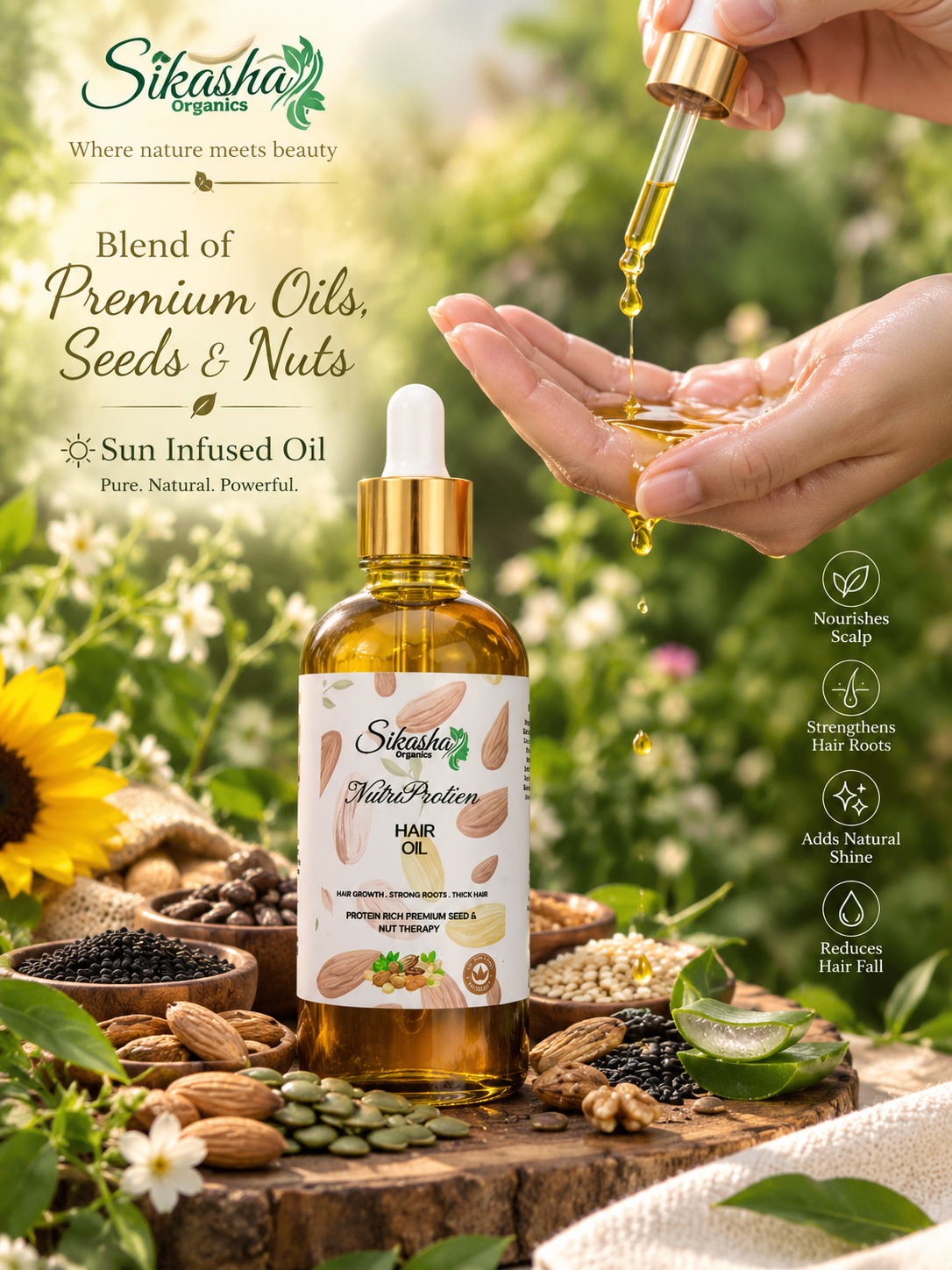 Sikasha NutriProtien Hair Oil ☀️ — Sun Infused Premium Seeds ; Nut Therapy | Hair Growth • Strong Roots • Thick Hair | 30% OFF
