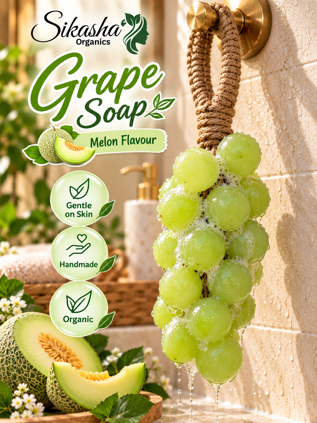 Sikasha Grape Shaped Hanging Soap — Decorative Jute Rope | 6 Colours | Bathroom Aesthetic