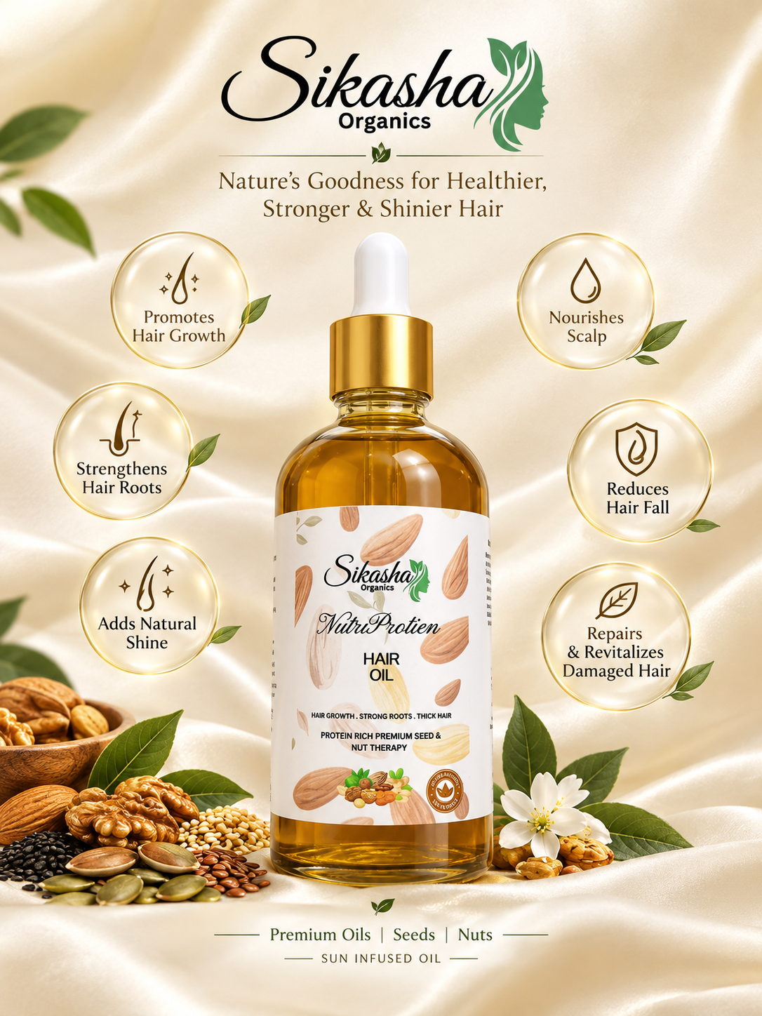 Sikasha NutriProtien Hair Oil ☀️ — Sun Infused Premium Seeds ; Nut Therapy | Hair Growth • Strong Roots • Thick Hair | 30% OFF